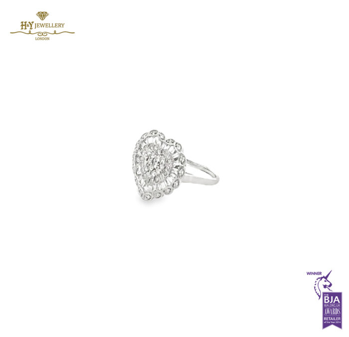 White Gold Heart Design Round Brilliant and Baguette Diamond Ring Cut - 1.00ct-13460