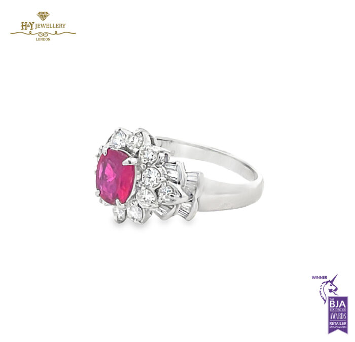 Platinum Cushion Ruby Cut & Mixed Cut Diamond Ring - 1.95ct-13513