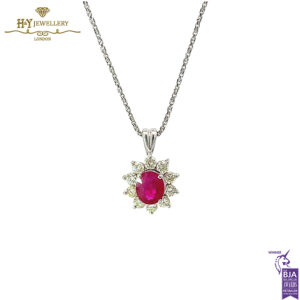 White Gold Oval Cut Ruby & Round Cut Diamond Pendant - 1.25ct-0