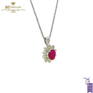 White Gold Oval Cut Ruby & Round Cut Diamond Pendant - 1.25ct-16354