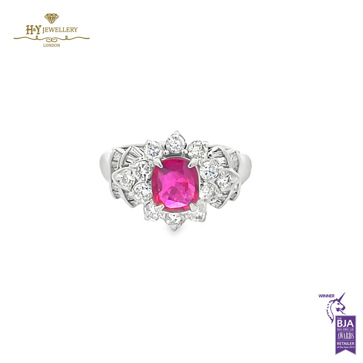 Platinum Cushion Ruby Cut & Mixed Cut Diamond Ring - 1.95ct-0