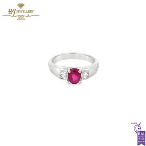 Platinum Oval Cut Ruby & Mix Cut Diamond Ring - 1.50ct-0