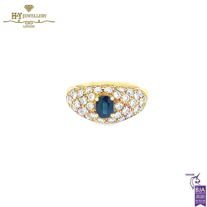 Yellow Gold Cushion Sapphire Cut & Round Diamond Cut Ring - 1.00ct-0