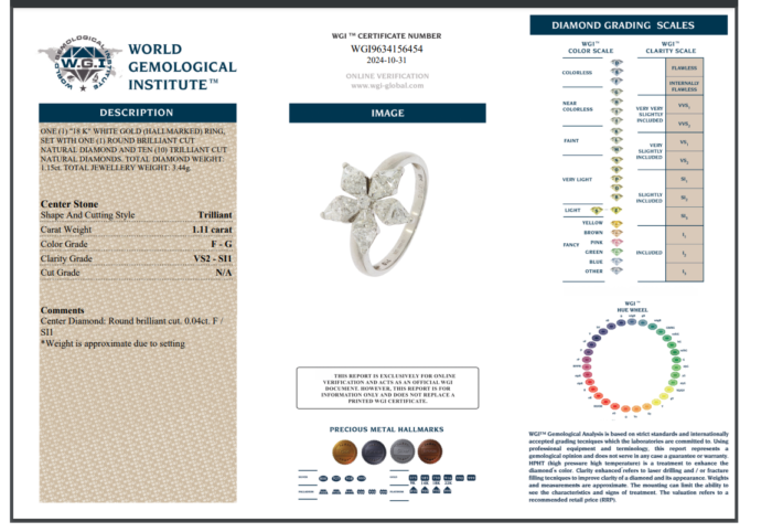 White Gold Flower Diamond Trilliant Cut Ring - 1.11ct-14638
