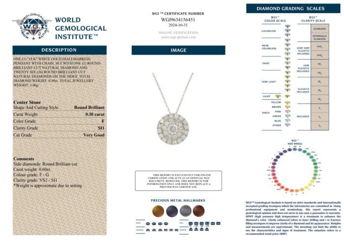 White Gold Pendant Round Cut - 0.90ct-17014