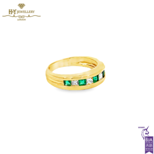 Yellow Gold Square Mixed Cut Emerald & Princess Diamond Ring - 0.45ct-14562