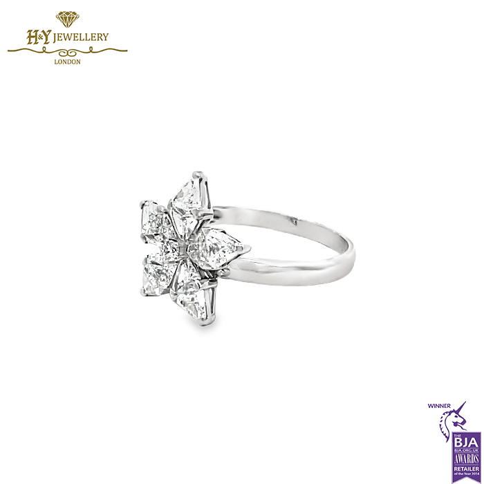 White Gold Flower Diamond Trilliant Cut Ring - 1.11ct-14587