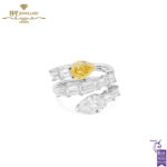 White Gold Pear Cut Fancy Intense Yellow & White Diamond Snake Design Ring - 4.22ct-0