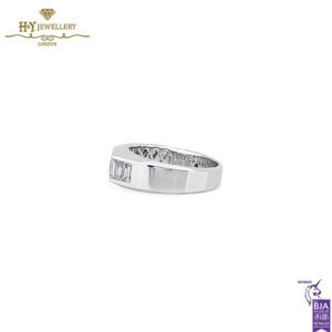 White Gold Rectangular Step Cut Ring set with Tapered Baguette Diamonds and a small Ruby - 2.40ct-15526