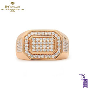 Block Mens Ring Round Cut Diamond Rose Gold - 0.92ct-0