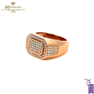 Block Mens Ring Round Cut Diamond Rose Gold - 0.92ct-14802