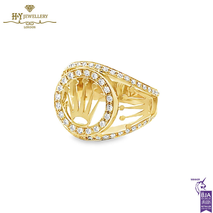 Rolex Design Round Cut Diamond Mens Ring Yellow Gold - 0.67ct-14791