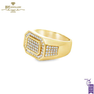Block Mens Ring Round Cut Diamond Yellow Gold - 0.92ct-14784