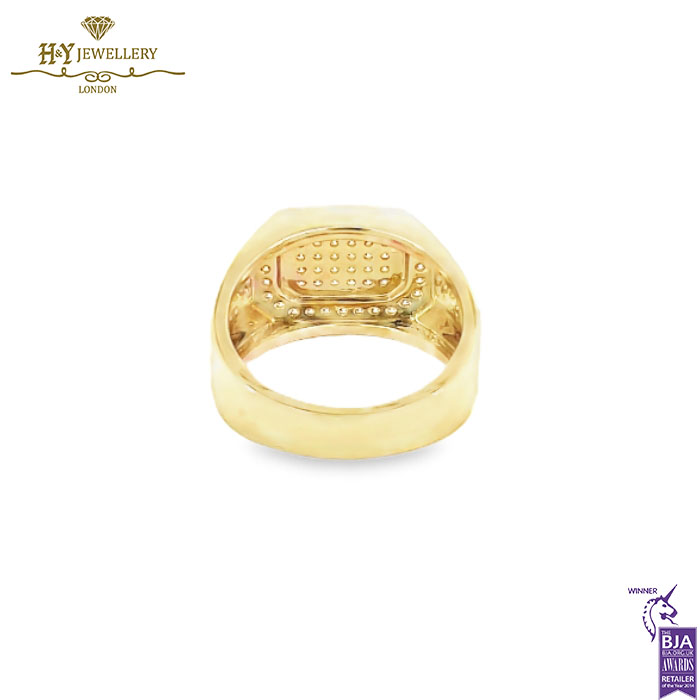 Block Mens Ring Round Cut Diamond Yellow Gold - 0.92ct-14786