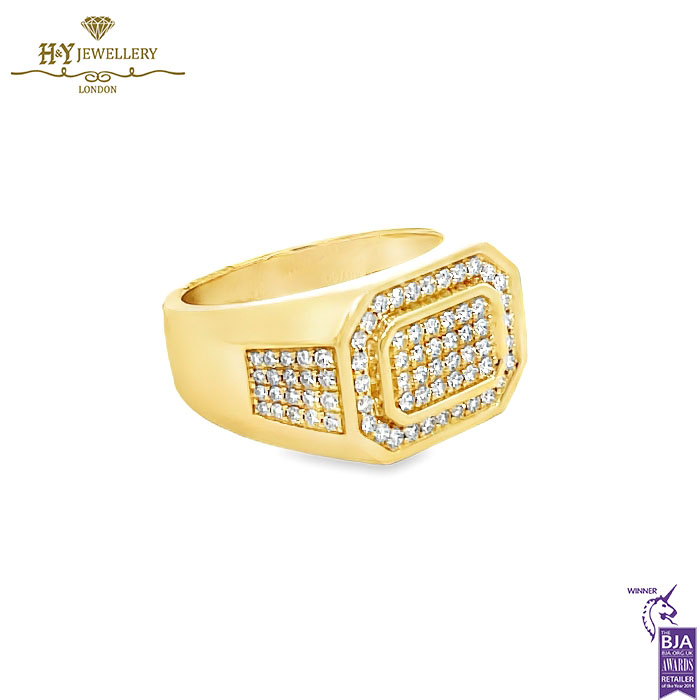 Block Mens Ring Round Cut Diamond Yellow Gold - 0.92ct-14785