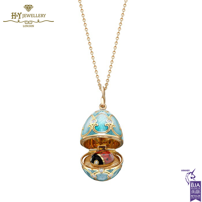 Fabergé Heritage Yellow Gold Diamond & Turquoise Guilloché Enamel Ladybird Surprise Locket-14836