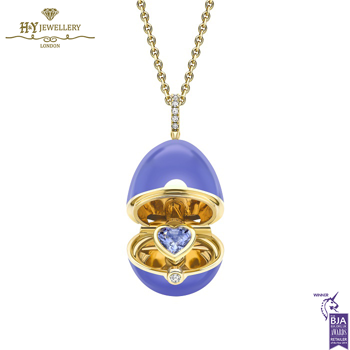 Fabergé Essence Yellow Gold, Diamond & Blue Sapphire Heart Surprise Locket with Lavender UV Enamel-0