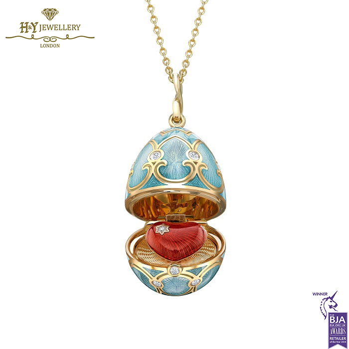 Fabergé Heritage Yellow Gold Diamond & Turquoise Guilloché Enamel Heart Surprise Locket-0