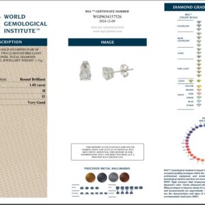 Solitare Diamond Stud Earrings White Gold - 1.05ct -15183