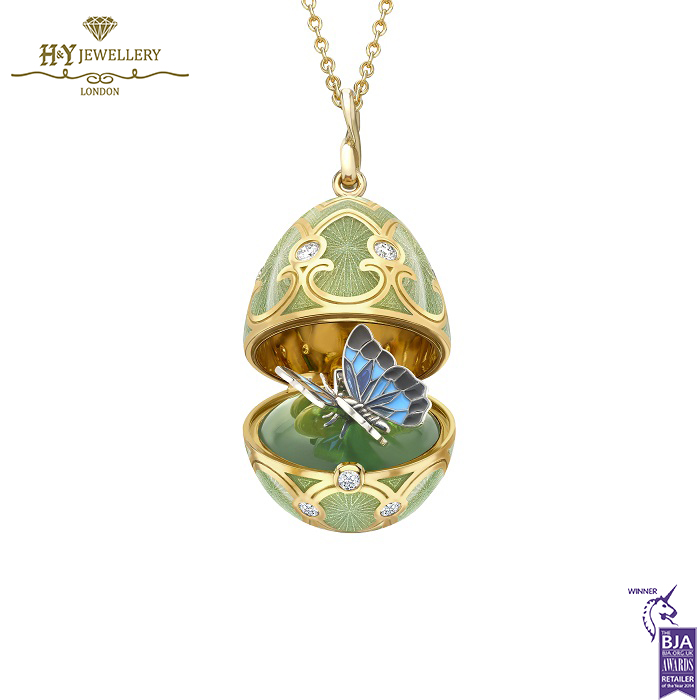 Heritage Yellow & White Gold Diamond & Green Guilloché Enamel Butterfly Surprise Locket-0