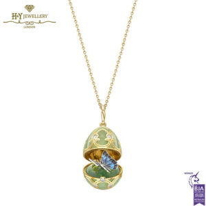 Heritage Yellow & White Gold Diamond & Green Guilloché Enamel Butterfly Surprise Locket-14916