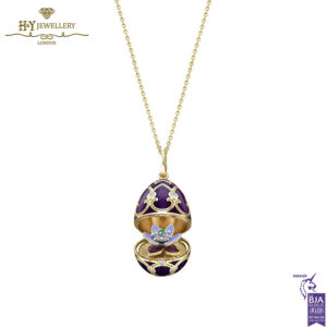 Heritage Yellow Gold Diamond & Purple Guilloché Enamel Anemone Surprise Locket-14918