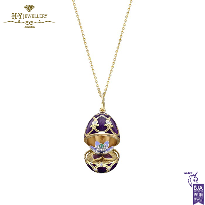 Heritage Yellow Gold Diamond & Purple Guilloché Enamel Anemone Surprise Locket-14918