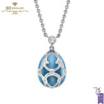 Heritage White Gold Diamond & Teal Guilloché Enamel Petite Egg Pendant-0