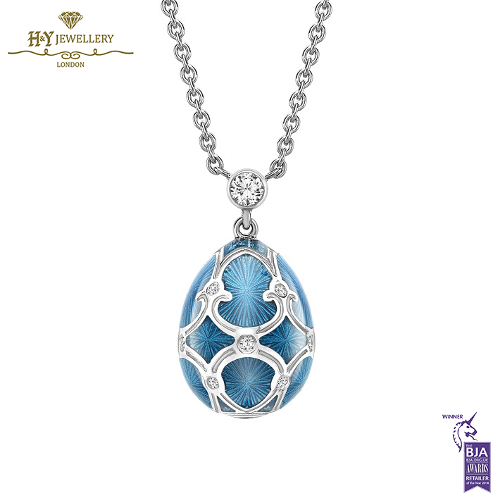 Heritage White Gold Diamond & Teal Guilloché Enamel Petite Egg Pendant-0