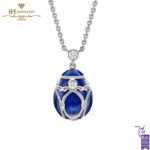 Fabergé Heritage Palais White Gold Diamond & Royal Blue Guilloché Enamel Petite Egg Pendant-0