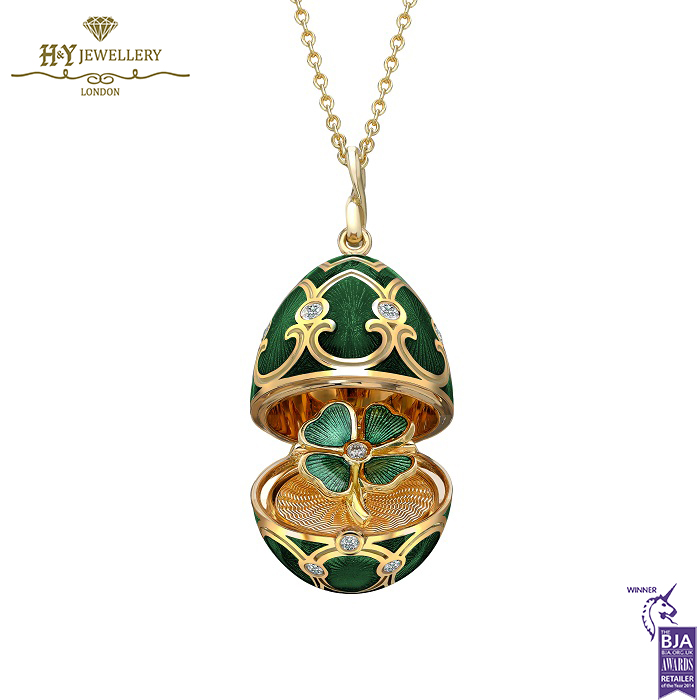 Heritage Yellow Gold Diamond & Green Guilloché Enamel Clover Surprise Locket-0