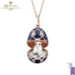 Heritage Rose Gold Dark Blue Guilloché Enamel Polar Bear Surprise Locket-0