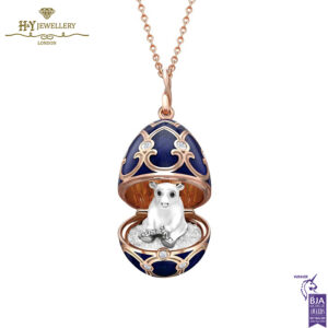 Heritage Rose Gold Dark Blue Guilloché Enamel Polar Bear Surprise Locket-0