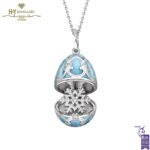Faberge Heritage White Gold Diamond & Teal Guilloche Enamel Snowflake Surprise Locket-0