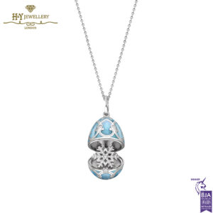 Faberge Heritage White Gold Diamond & Teal Guilloche Enamel Snowflake Surprise Locket-14943