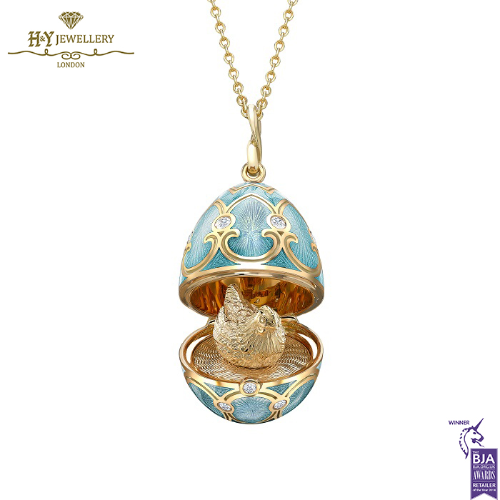 Heritage Yellow Gold Diamond & Turquoise Guilloché Enamel Hen Surprise Locket-0