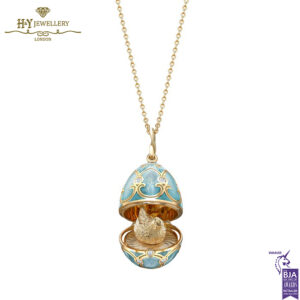Heritage Yellow Gold Diamond & Turquoise Guilloché Enamel Hen Surprise Locket-15438