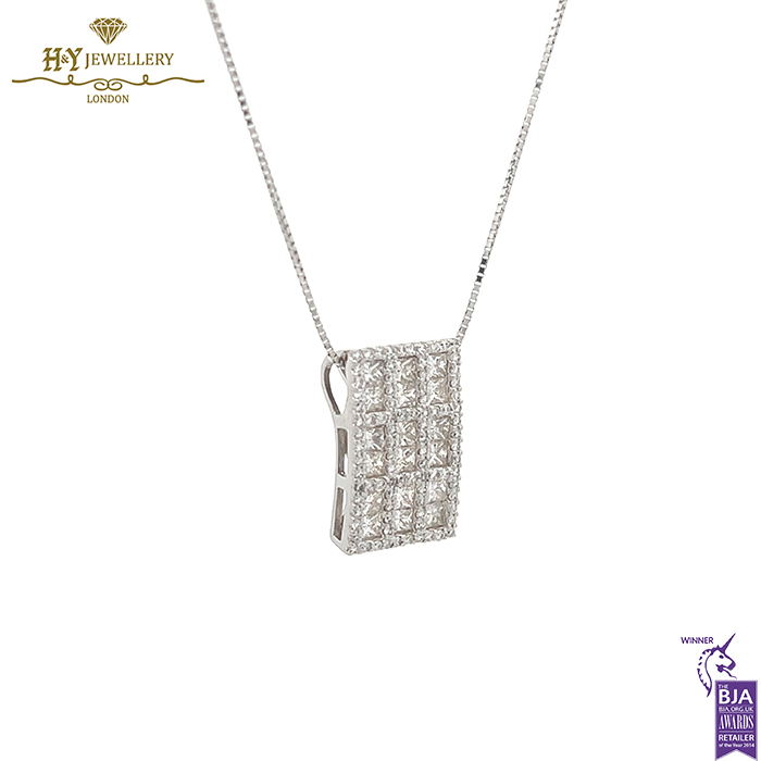 White Gold Round Brilliant & Princess Cut Pendant - 1.70ct-16430