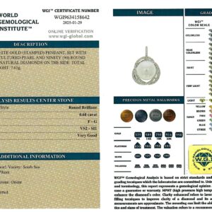 White Gold Pendant South Sea Pearl & Round Brilliant Cut - 0.60ct-16456