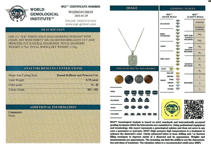 White Gold Pendant Round & Princess Cut - 0.75ct-16483