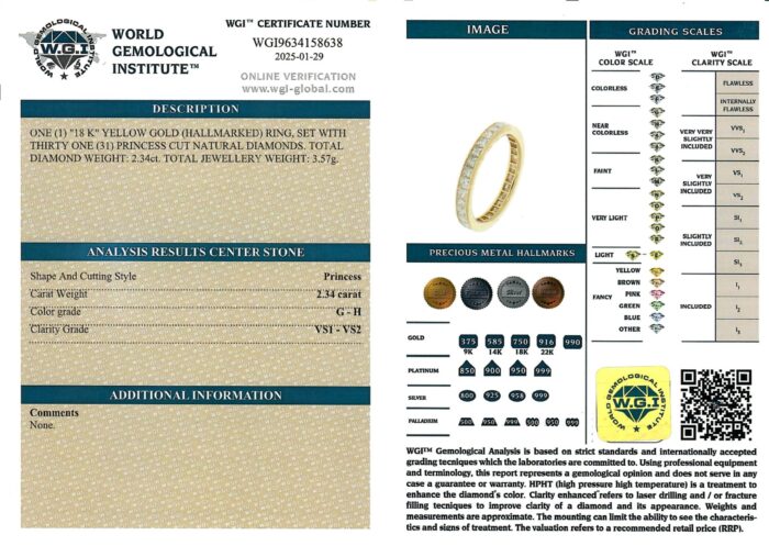 Yellow Gold Princess Cut Eternity Ring - 2.34ct-16448