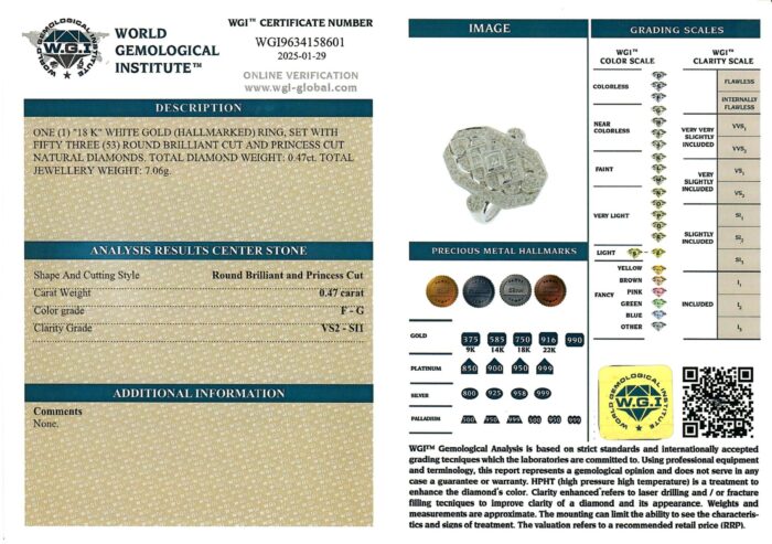 White Gold Round Brilliant & Princess Cut Ring - 0.47ct-16509