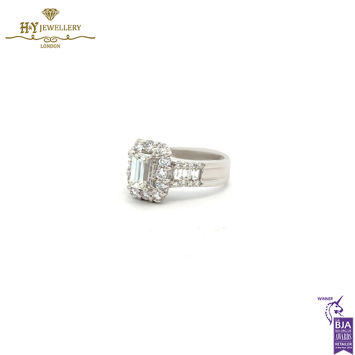 Platinum Ring Set with Baguette and Round Diamond Cut - 1.78ct-16512