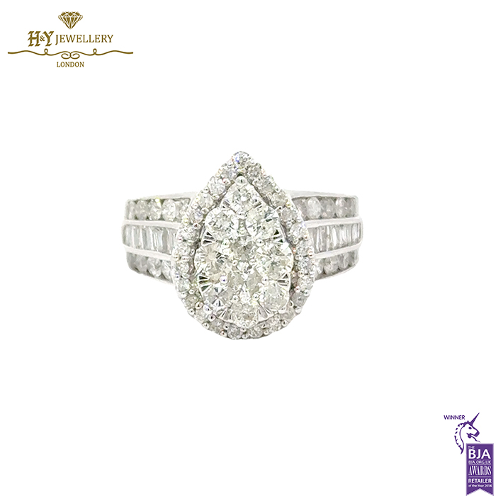 White Gold Brilliant Cut Diamond & Tapered Baguette Cut Diamond Ring - 2.00ct-0