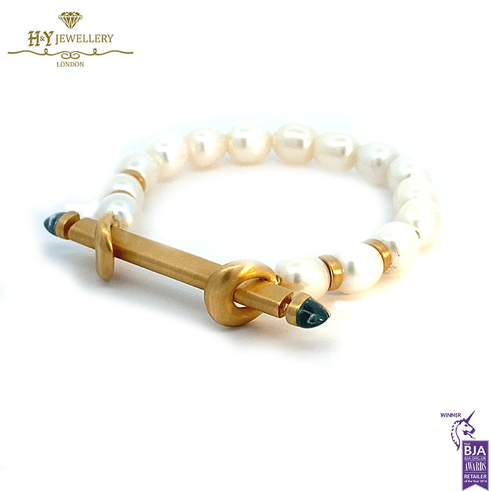 Ananya Chakra Bead Wristwear Yellow Gold Blue Topaz Bead & Pearl - 1.25ct-17331