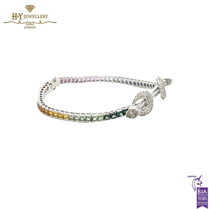 Ananya Chakra Tennis - Rainbow Wristwear White Gold , Sapphire, Crystal Quartz & Diamond - 2.09ct-16598