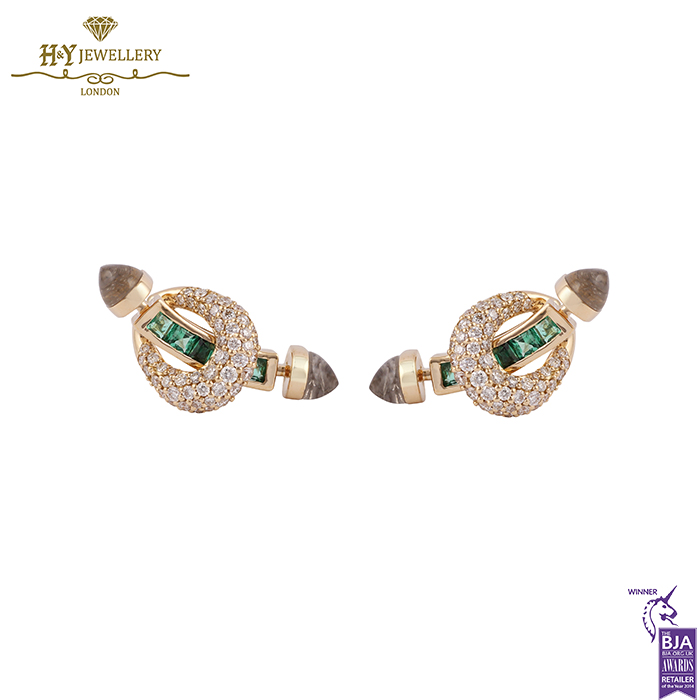 Ananya Chakra Bar Earring Rose Gold Diamond Emerald & Crystal Quartz - 2.44ct-0