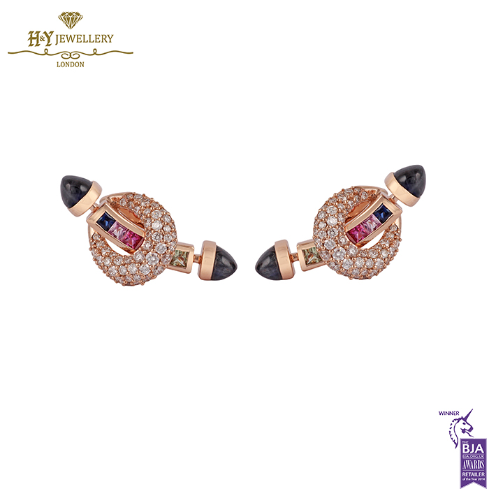 Ananya Chakra Bar Earring Rose Gold Labradorite Multi Sapphire & Diamonds -2.58ct-0