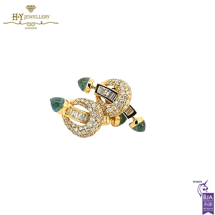 Ananya Chakra Bar Earring Yellow Gold Diamond & Blue Topaz - 2.60ct-17340