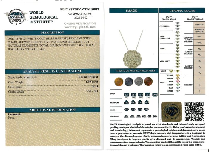 White Gold Round Brilliant Cut Diamond Pendant - 1.00ct-16683